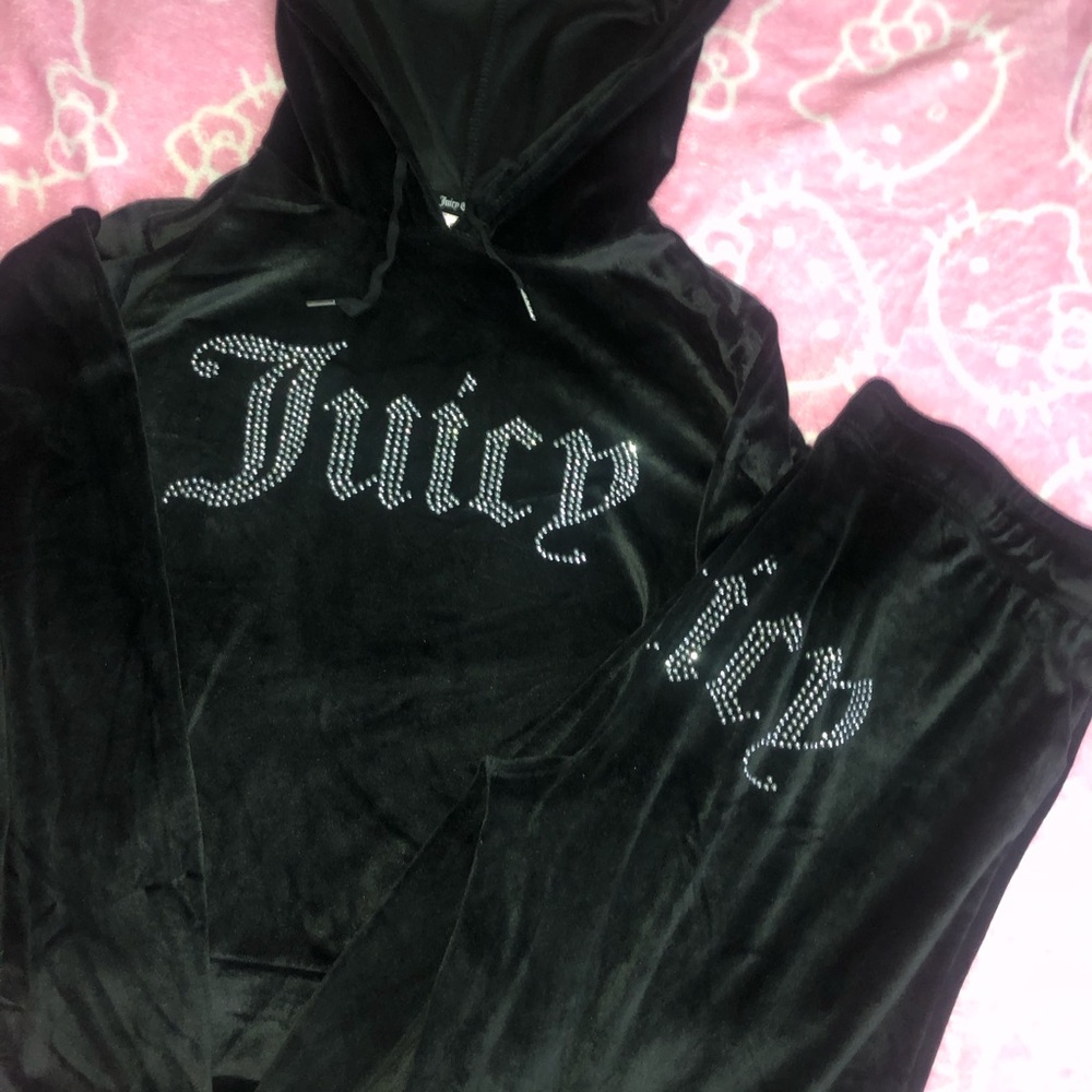 Juicy Couture Black Velour Hoodie and Pants Set